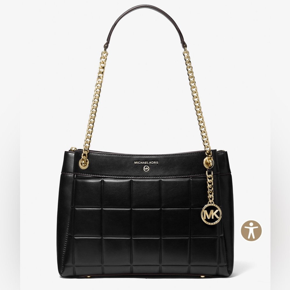 Michael Kors MK black tote with gold hardware. Susan medium quilted handbag.